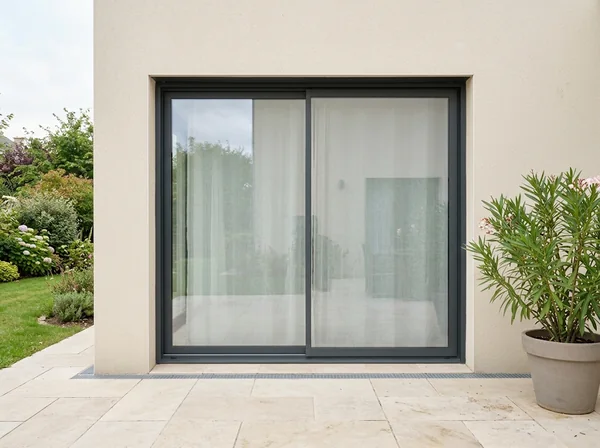 Baie coulissante aluminium gris anthracite à profils fins sur mesure posée par BATWIN