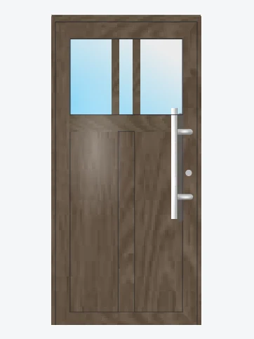 Porte d'entrée PVC aspect bois foncé vitrée
