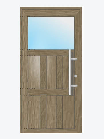 Porte d'entrée PVC aspect bois vitrée en partie haute