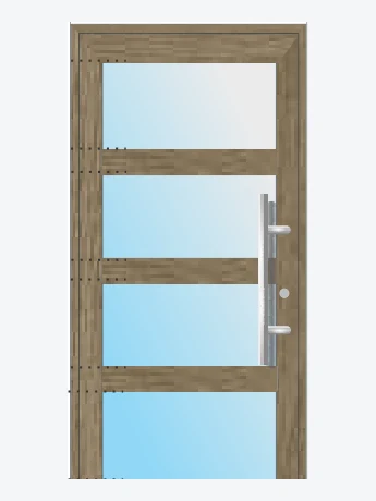Porte d'entrée PVC aspect bois à meneaux vitrés