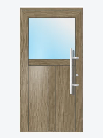 Porte d'entrée PVC aspect bois clair vitrée