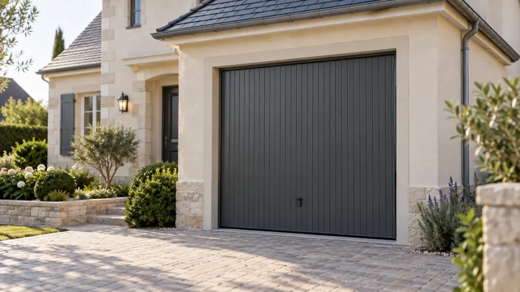 Porte de garage basculante anthracite à rainures verticales