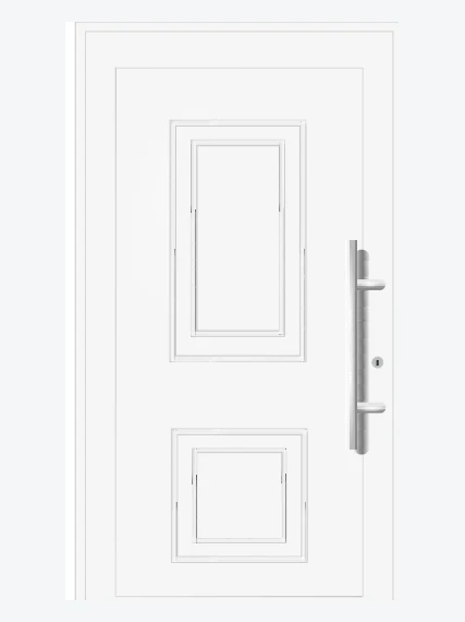 Porte d'entrée PVC traditionnelle blanche pleine à moulures