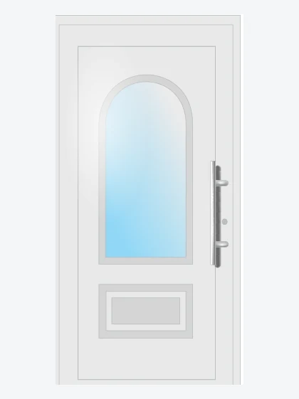 Porte d'entrée PVC blanche à vitrage cintré