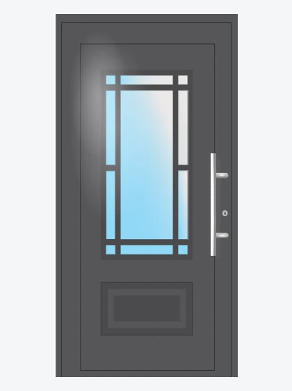 Porte d'entrée PVC noire vitrée à petits bois
