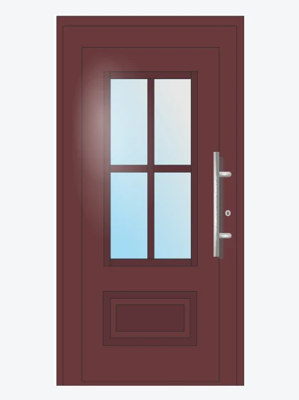 Porte d'entrée PVC rouge à petits bois
