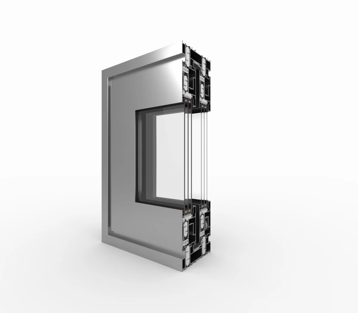 Coupe d'un profilé de baie levante-coulissante aluminium